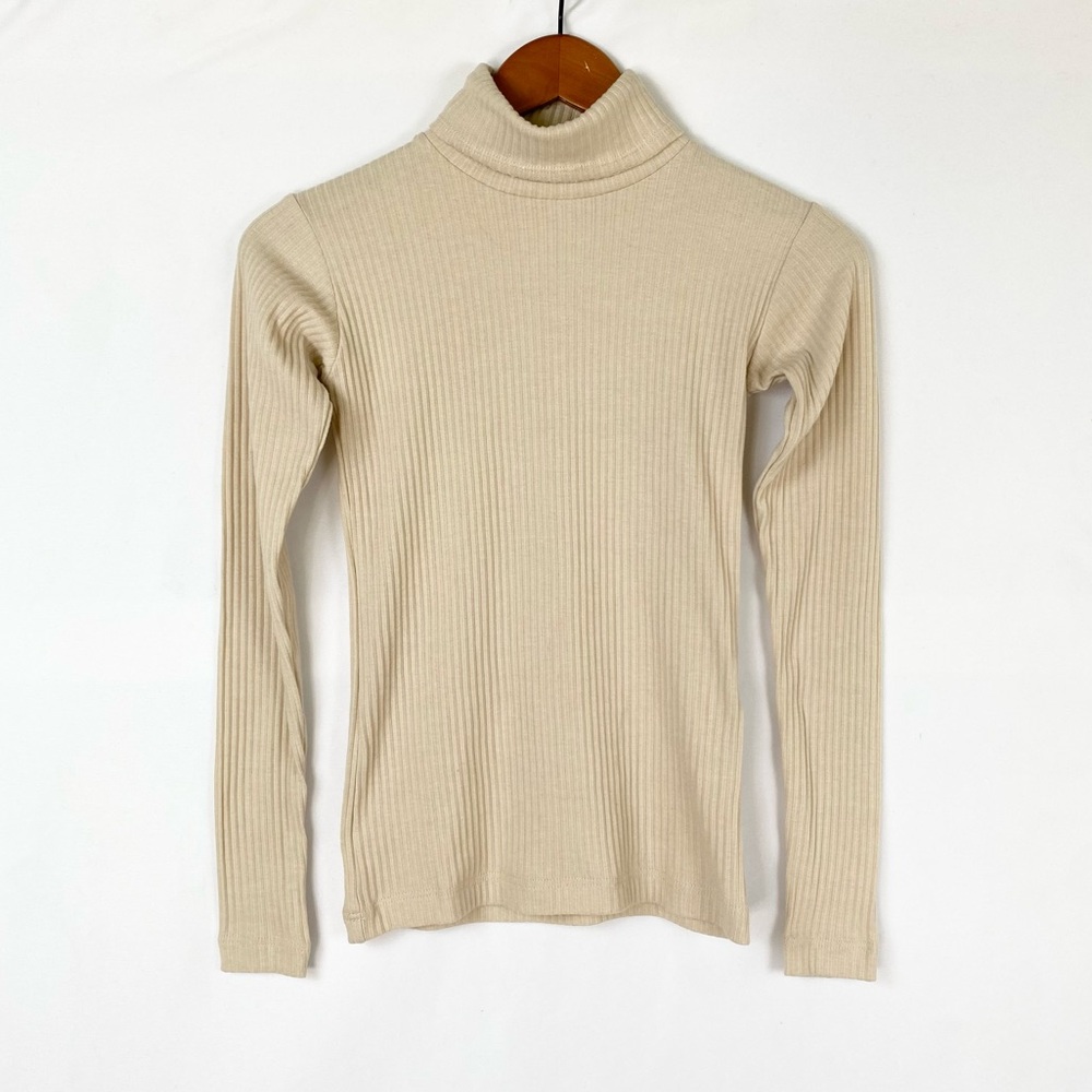 Delfina Balda Basic Color Turtleneck Beige Ribbed Ribbed Fall Winter Size‎ Xs